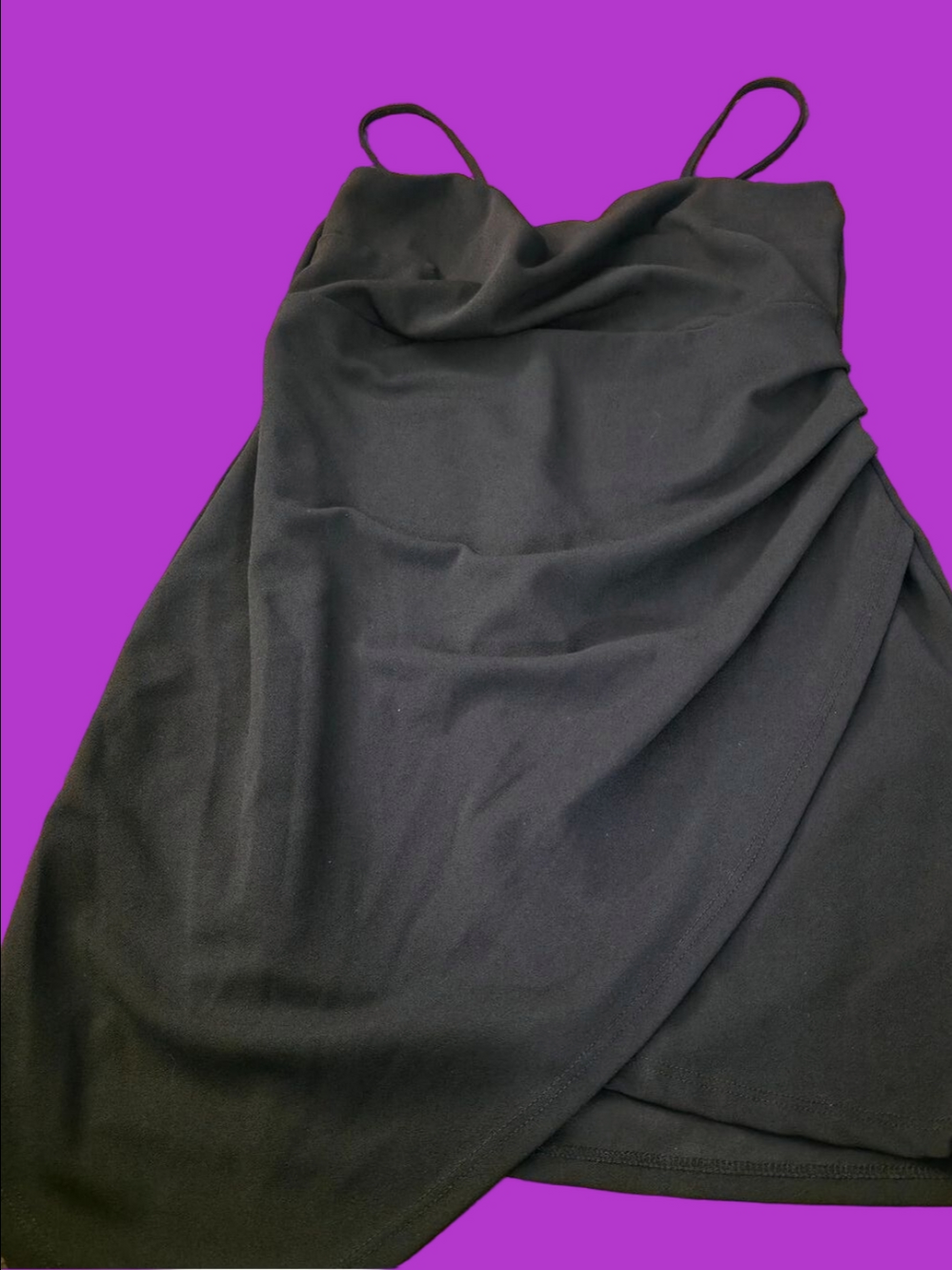 4/$67 Deal! Vintage Black Mini Dress with Scoop Neck and Wrap Skirt